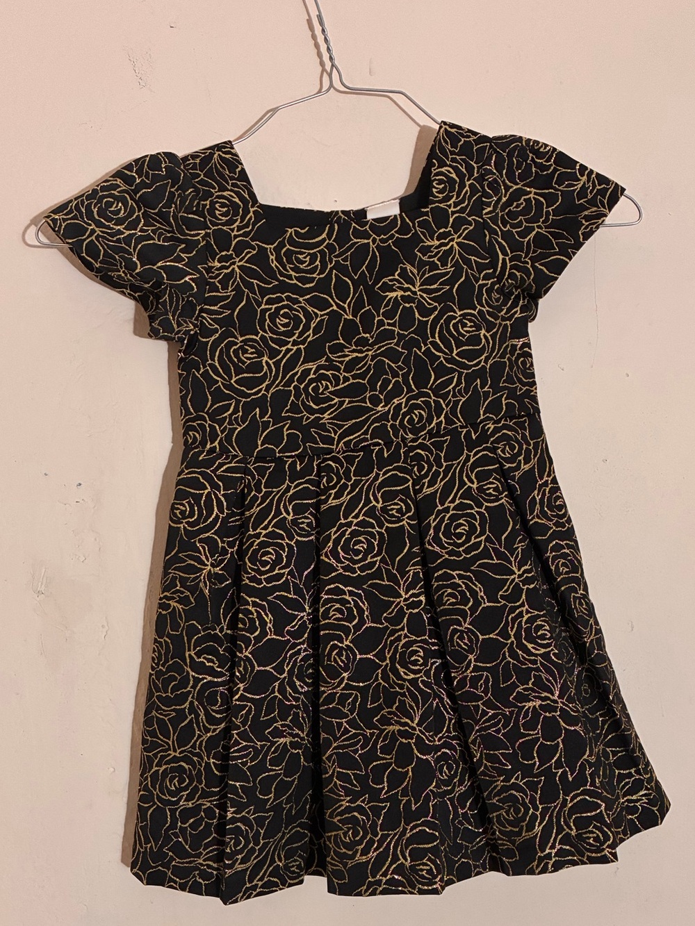 Nordstrom Black Dress with Gold Rose Print - Girls Formal